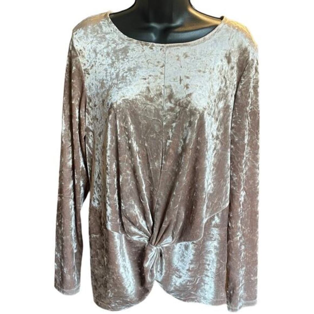 Pleione Anthropologie Champagne Crushed Velvet Knot Front Top Long Sleeve Sz M